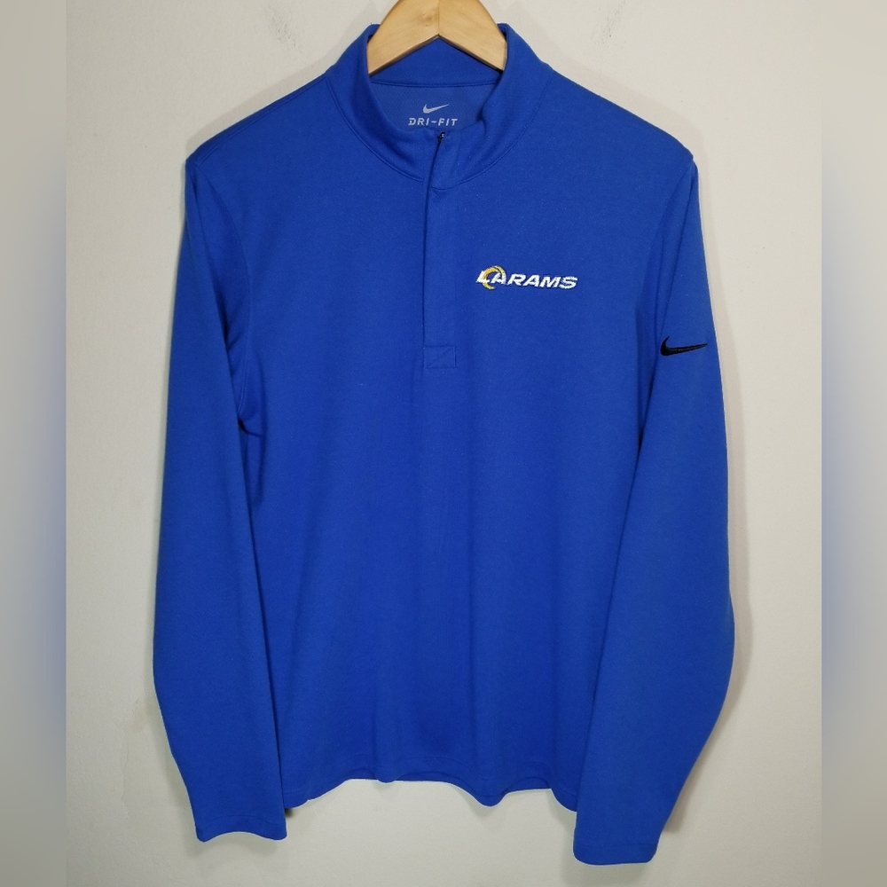 Nike DriFit Los Angeles Rams 1/4 Zip Pullover Lightweight Blue Jacket Mens Small